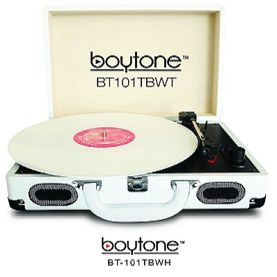 Boytone BT-101TBWT Turntable Portable Suitcase Style Belt-Drive 3-speed with FM Radi Boytone BT-101TBWT Turntable Portable Suitcase Style Belt-Drive 3-speed with FM Radi