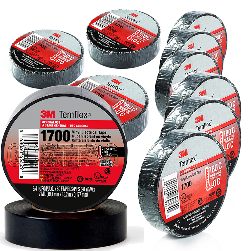 (10 ROLLS) 3M TEMFLEX 1700 ELECTRICAL TAPE BLACK 3/4" x 60 FT INSULATED ELECTRIC (10 ROLLS) 3M TEMFLEX 1700 ELECTRICAL TAPE BLACK 3/4" x 60 FT INSULATED ELECTRIC