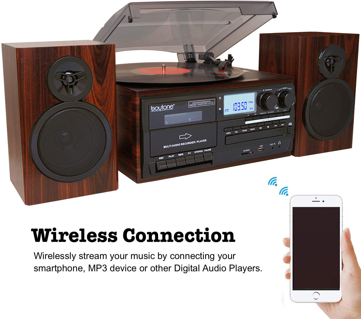 Boytone BT-87CR Dual Speaker Bluetooth Alarm Clock Radio FM Wireless USB SD NEW