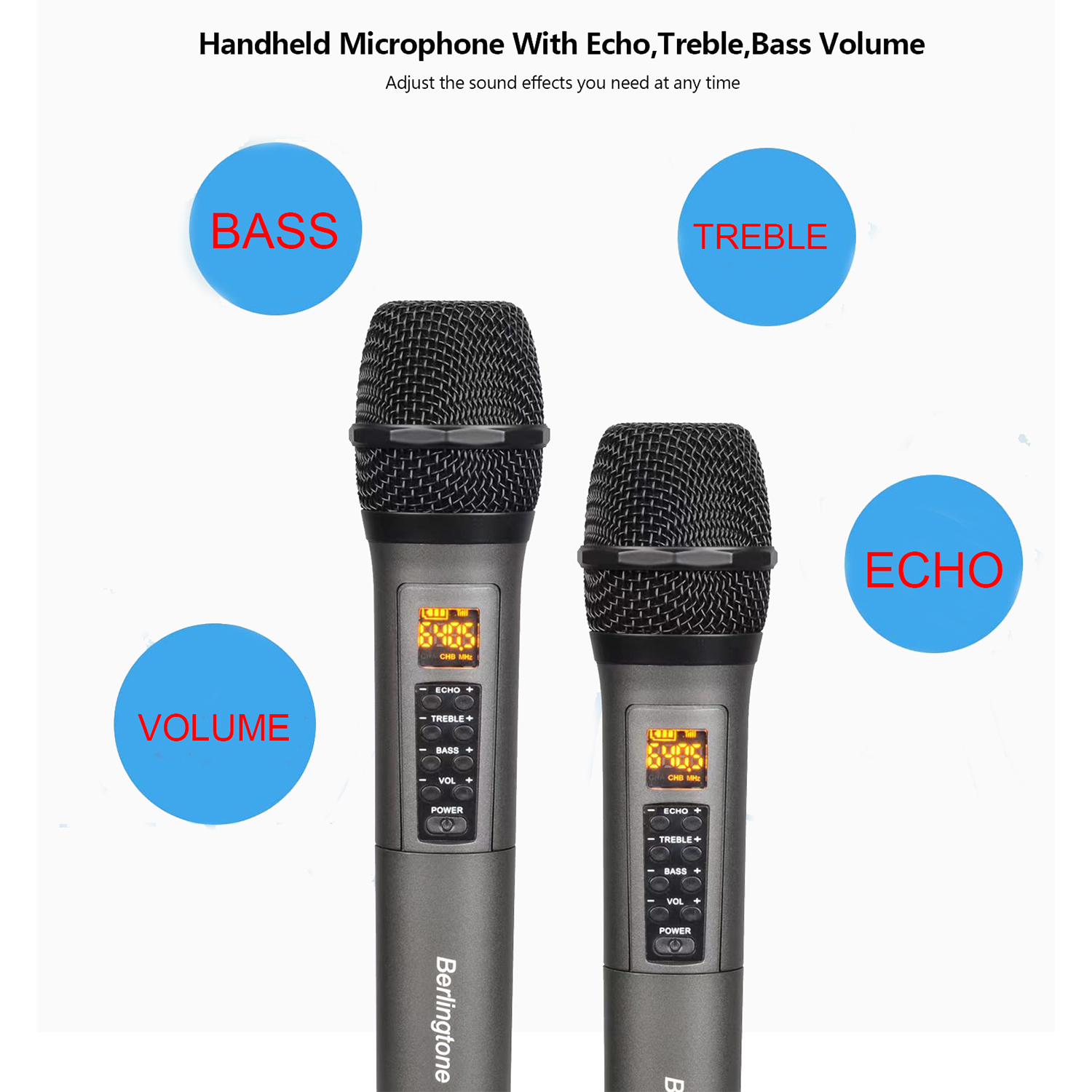 Berlingtone BR-105UM Wireless Microphone with Echo, Treble, Bass & 100 FT Range, Portable UHF Berlingtone BR-105UM Wireless Microphone with Echo, Treble, Bass & 100 FT Range, Portable UHF