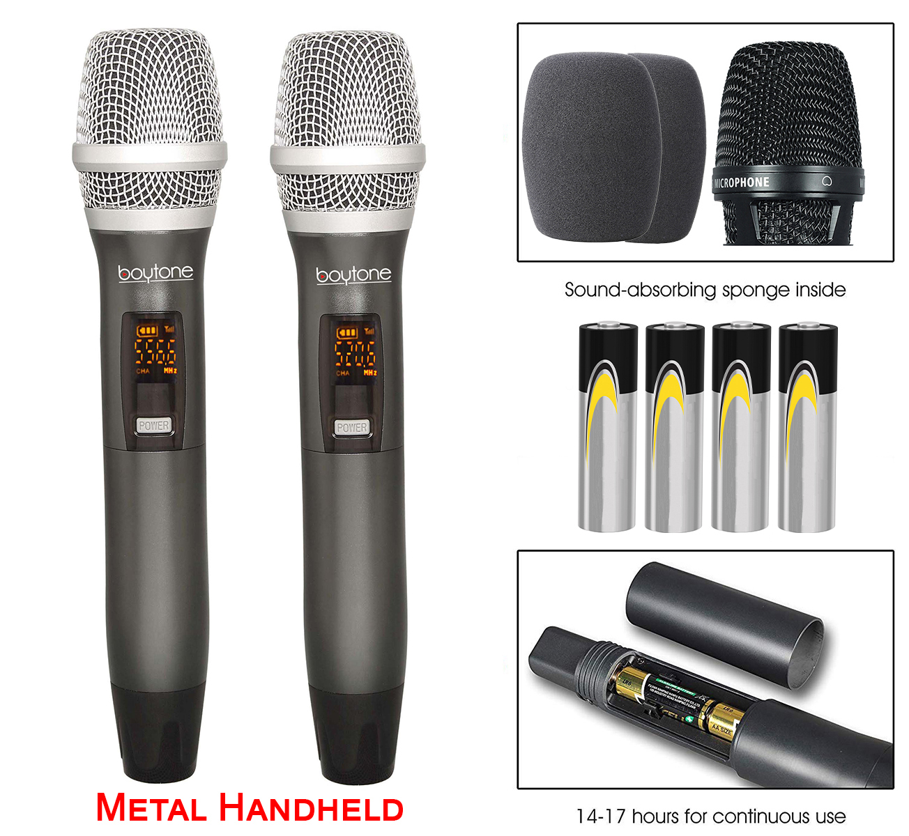 Boytone BT-102UM UHF Digital Wireless Microphone System – Dual Fixed Frequency Wireless Mic Receiver