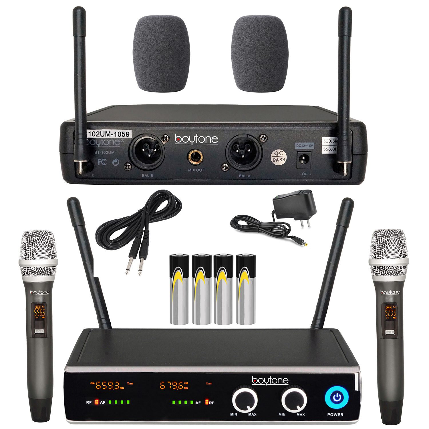 Boytone BT-102UM UHF Digital Wireless Microphone System – Dual Fixed Frequency Wireless Mic Receiver
