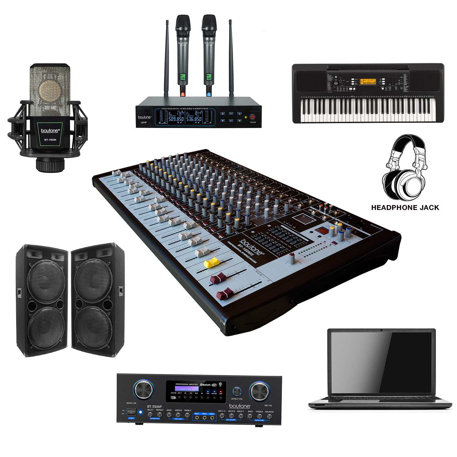 12-Channel Bluetooth Studio Audio Mixer - DJ Sound Controller Interface w/ USB Drive for PC Recording Input, RCA, XLR Microphone Jack, 14 EQ, 16BIT Digital Multi Effect Processor