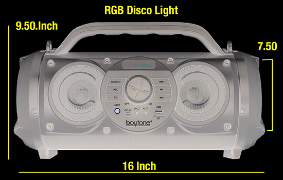 Boytone BT-18BK Portable Bluetooth Boombox Speaker, Indoor/Outdoor 2.1 Hi-Fi Cylinder Loud Sound Built-in 5
