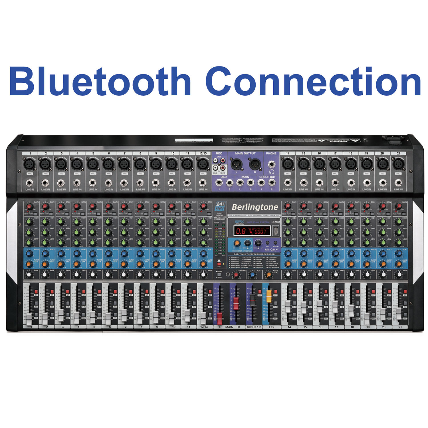 Berlingtone BT-20MX- 20 Channel Professional Bluetooth Studio Audio Mixer - DJ Sound Controller, USB MP3 Player