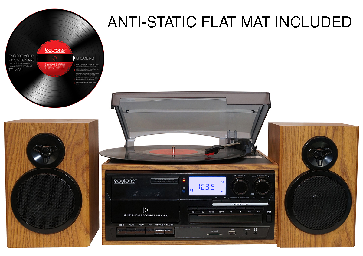 Boytone BT-28SPW, Bluetooth Classic Style Record Player Turntable with AM/FM Radio,
