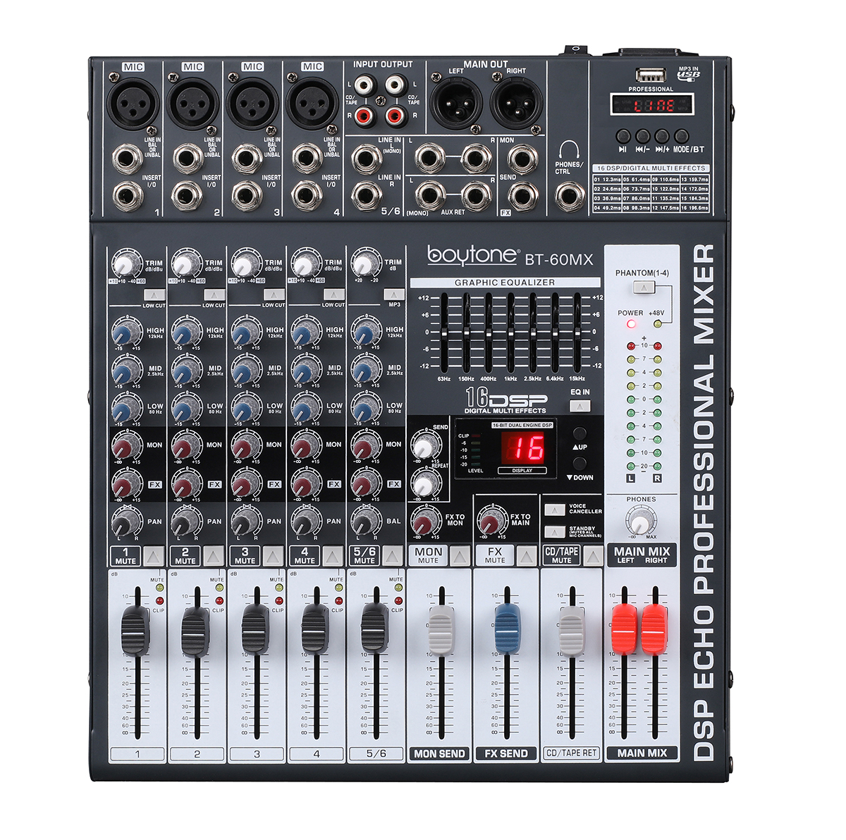 Boytone BT-60MX 6-Channel Bluetooth Studio Audio Mixer DJ Sound Controller