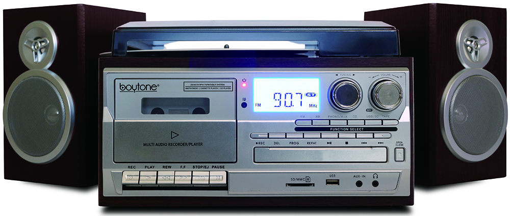 Boytone BT-28SPS, Bluetooth Classic Style Record Player Turntable with AM/FM Radio,