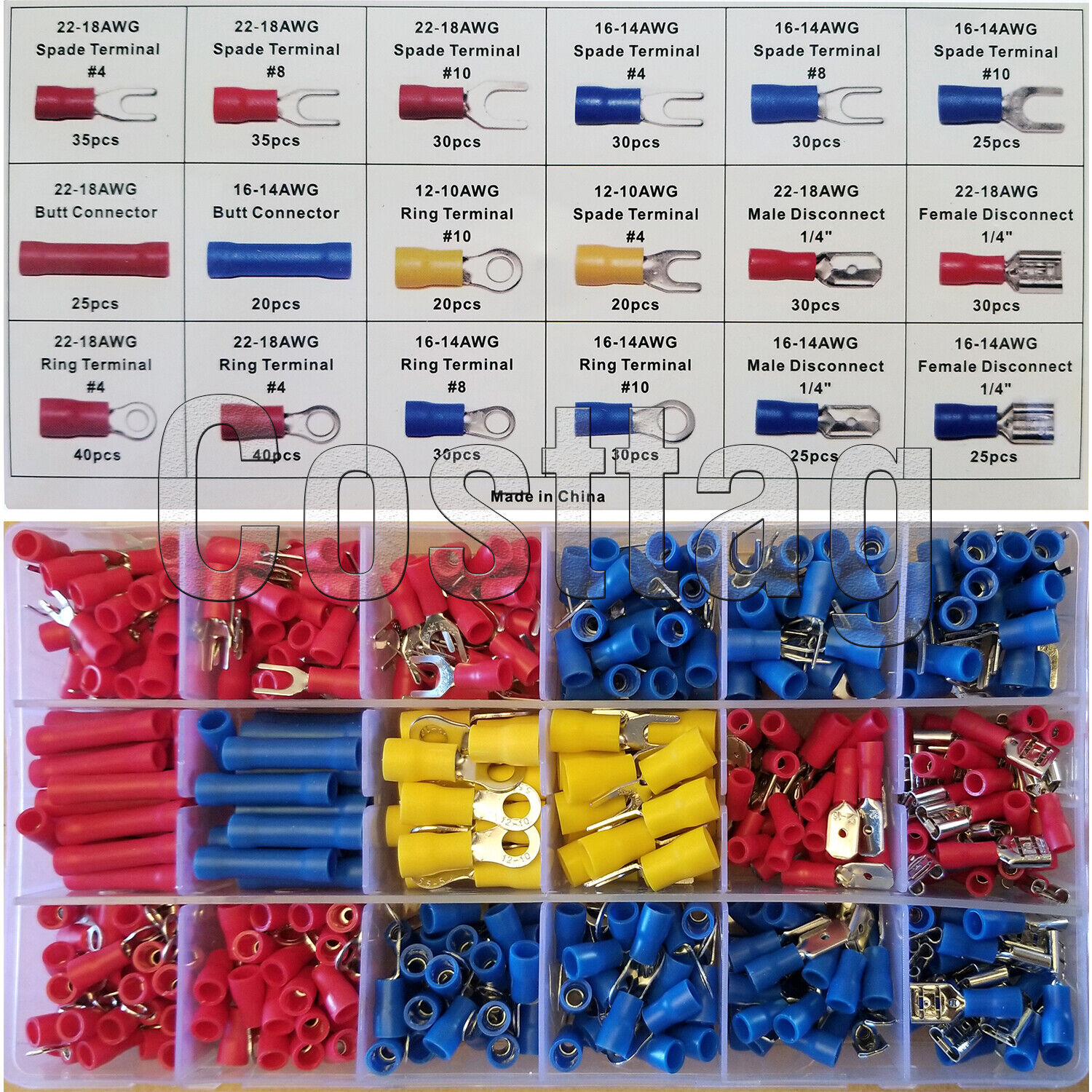 520 PCS Heat Shrink Wire Connectors, Multipurpose Waterproof Electrical Wire Terminals kit, Insulated Crimp Connectors Ring Fork Spade Butt Splices for Automotive Marine Boat Truck